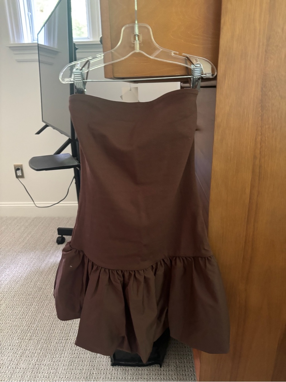 GLG Brown Strapless Ruffled Hem Dress
